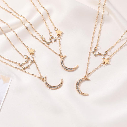 Double-layer star moon clavicle chain temperament diamond twelve constellation necklace ins net red accessories