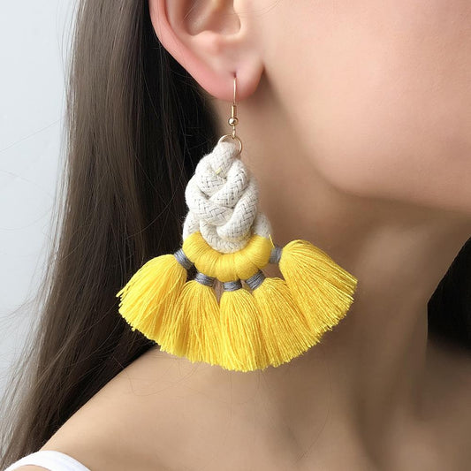 E954 Bohemia Rope Braided Tassel Earrings Creative Personality Ethnic Braided Stud Earrings