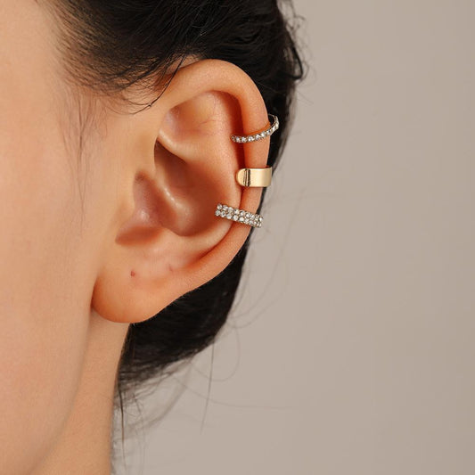 ins simple zircon ear clip without ear hole French light luxury geometric ear bone clip set Mori super fairy earrings