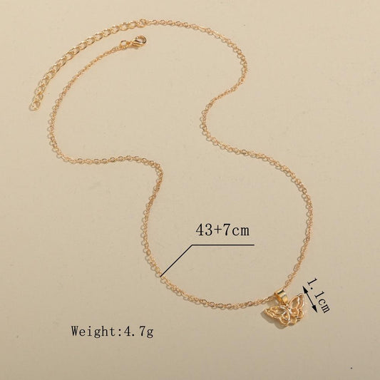 Fashion Simple Hollow Butterfly Necklace Alloy Pendant Necklace Clavicle Chain Jewelry