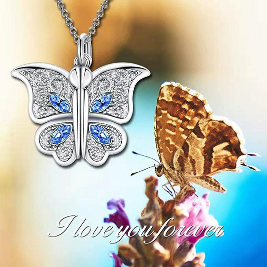 Personality and creativity can open the diamond-encrusted photo box butterfly necklace heart-shaped pendant love light luxury niche jewelry women