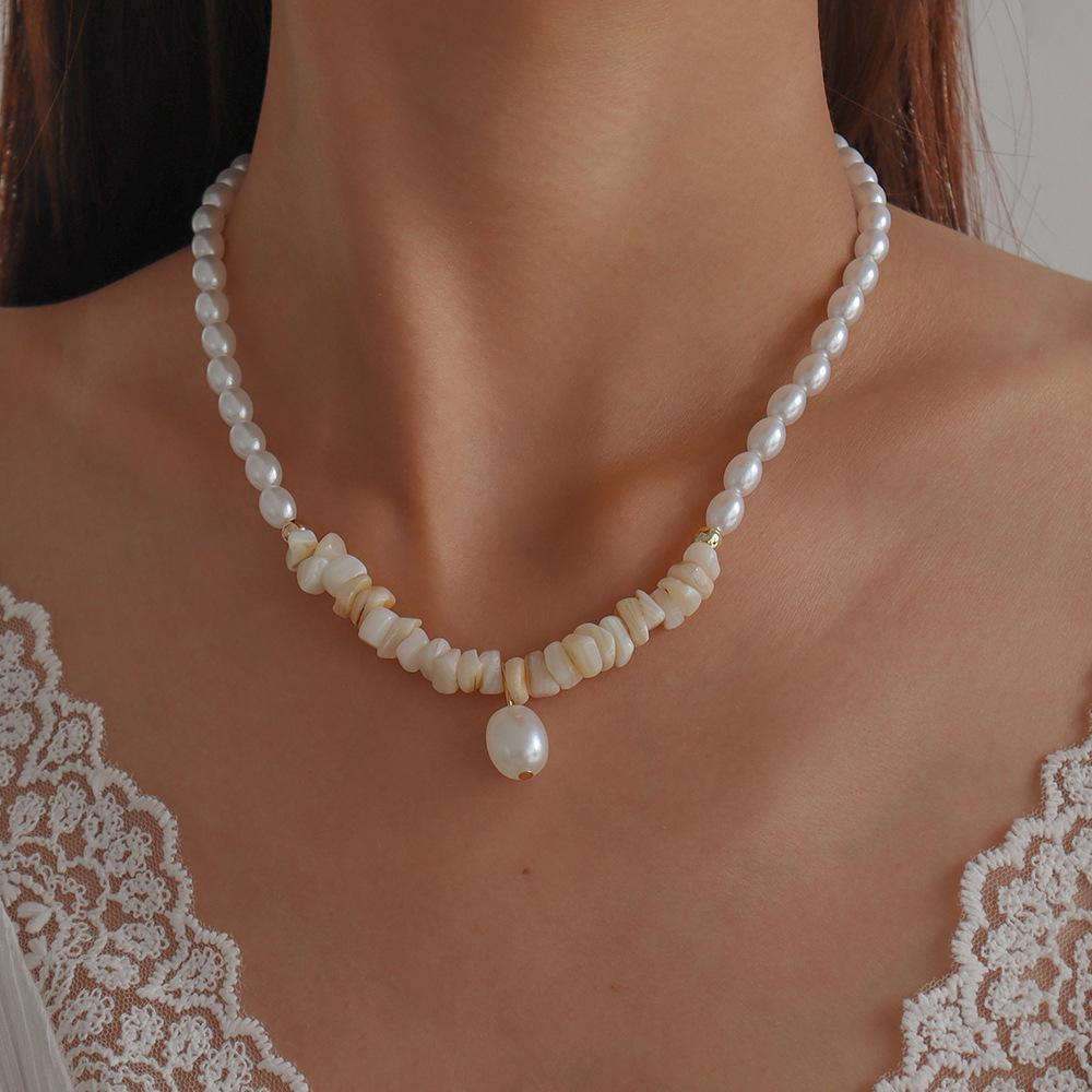 N9995 Simple Double Layer Necklace Female Imitation Pearl Stone Temperament Lady Necklace French Cold Necklace