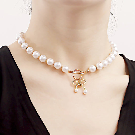 Jewelry choker bow pendant imitation pearl beaded necklace ins explosion