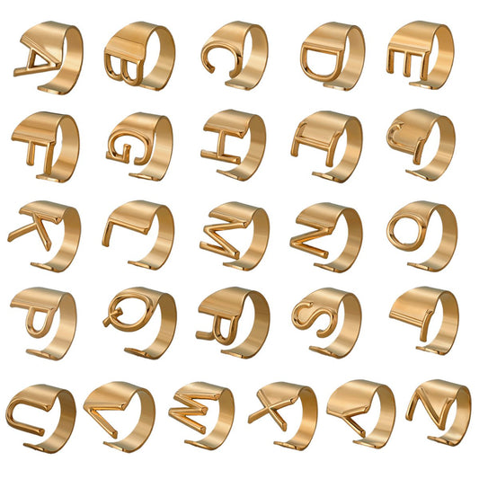 English 26-letter steel peptide ring niche design stainless steel gold-plated cold opening finger jewelry