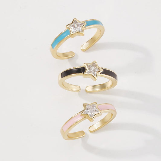 ZR48 Jewelry Geometric Fashion Drip Oil Ring Simple Creative Pentagram Open Ring Female