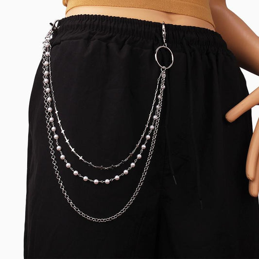 Jewelry fashion personality cross chain ins versatile multi-layer pearl retro waist chain