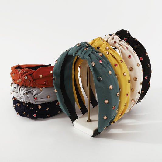 F3973 wide-brimmed fabric knotted headband sweet solid color hot diamond French creative temperament geometric headband