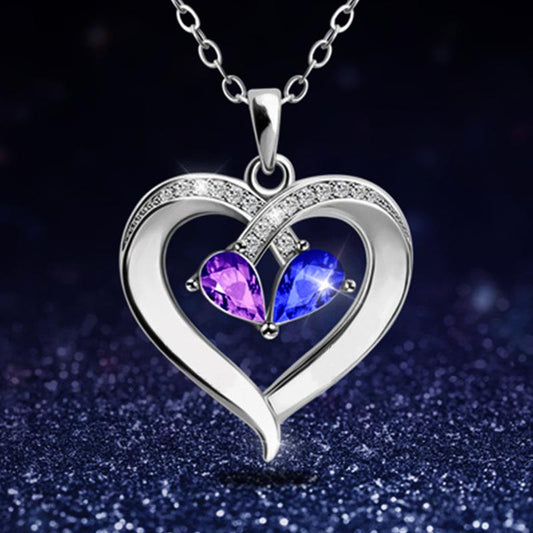 Fashion Ladies Heart Crystal Diamond Pendant Necklace Heart Sapphire Necklace Jewelry