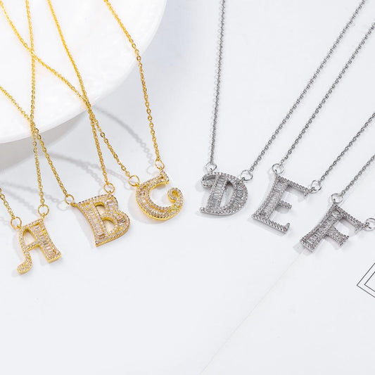 26 letter item jewelry wife's romantic travel copper micro-inlaid pendant Xie Na with the same style of personalized necklace jewelry