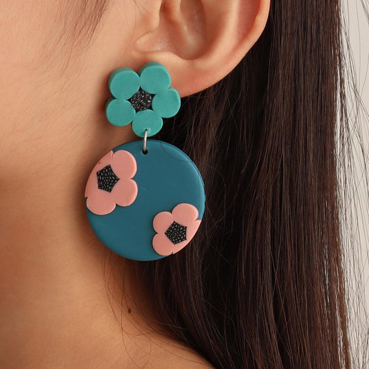 E138 small fresh earrings spring and summer outing sweet flower earrings soft pottery color fashion earrings women