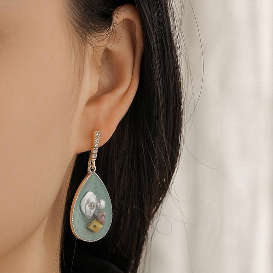 Jewelry temperament drop-shaped blue special-shaped pearl original stone earrings temperament gravel diamond earrings female
