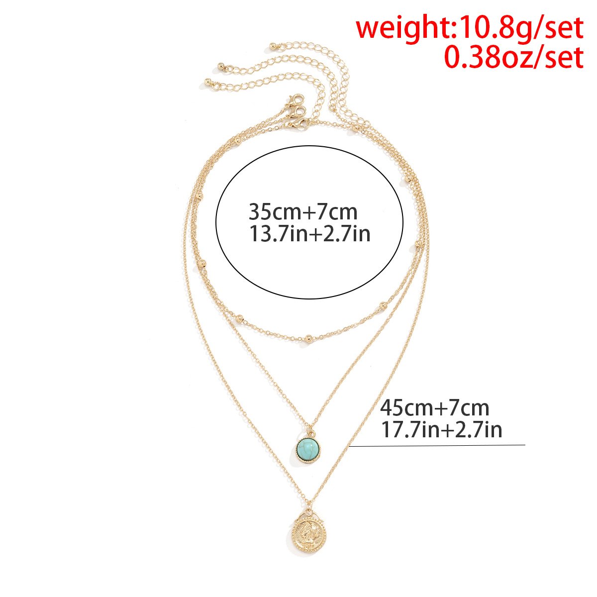 Jewelry Ethnic Thin Chain Metal Necklace Retro Portrait Embossed Turquoise Set Necklace Female