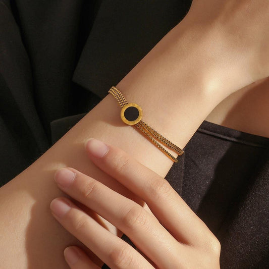 Retro Roman numeral black dripping oil dial bracelet ins fashion three-layer simple titanium steel chain anklet