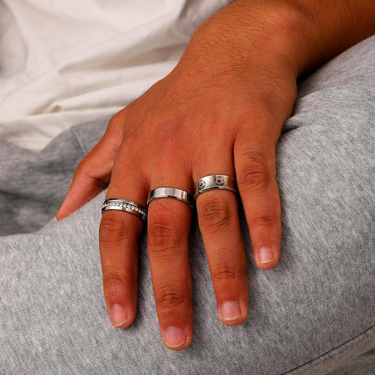 Fashion Simple Domineering Personality Trend Men's Stainless Steel Chain Stripe Black Drip Oil Ring Set Decoration