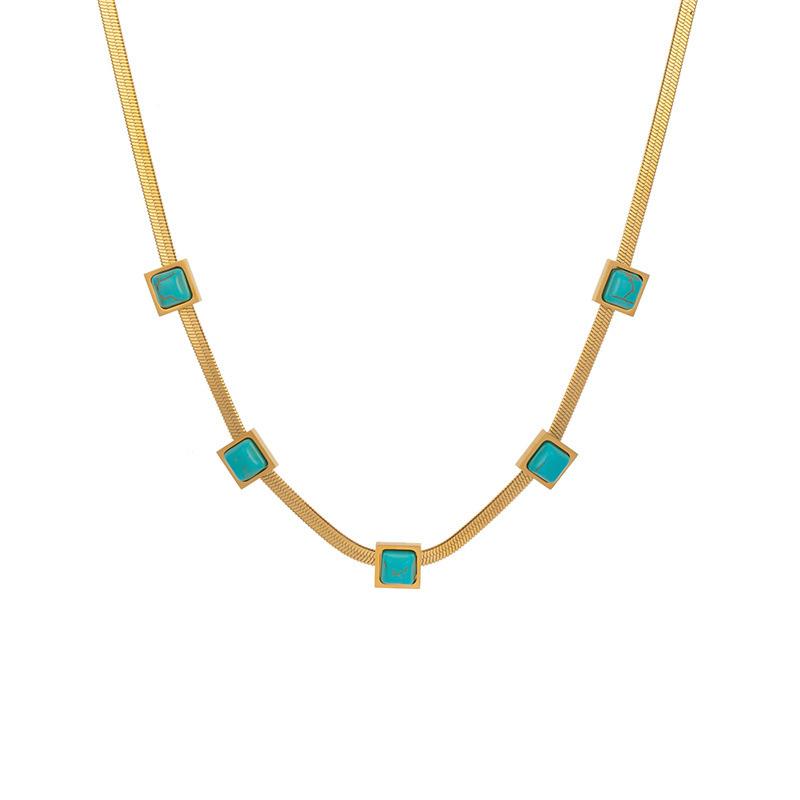 ins natural square emerald zircon clavicle chain titanium steel letter square blade chain niche light luxury