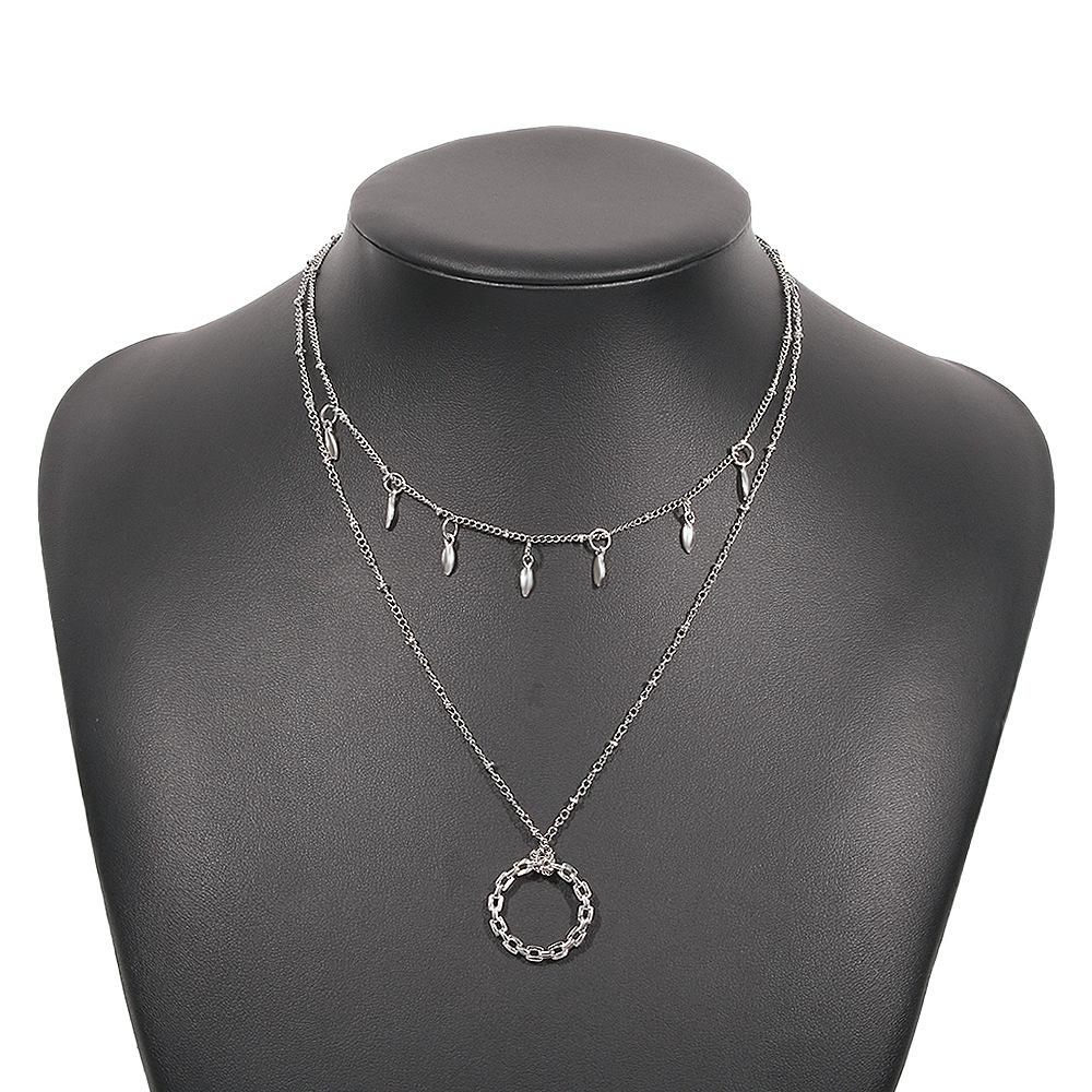 N9285 Double Chain Necklace Small Fresh Sweet Geometric Necklace Simple Fashion Hollow Ring Necklace
