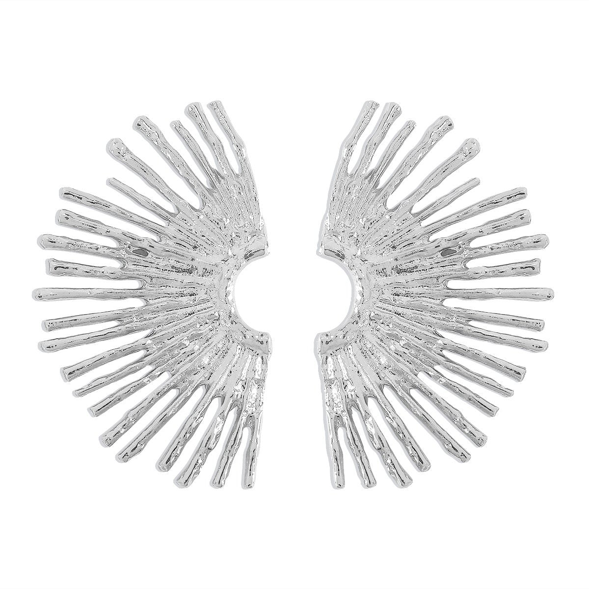 E1886 Retro Temperament Fan-shaped Earrings ZA Heavy Industry Metal Texture Fold Street Shoot Trendy Earrings Female