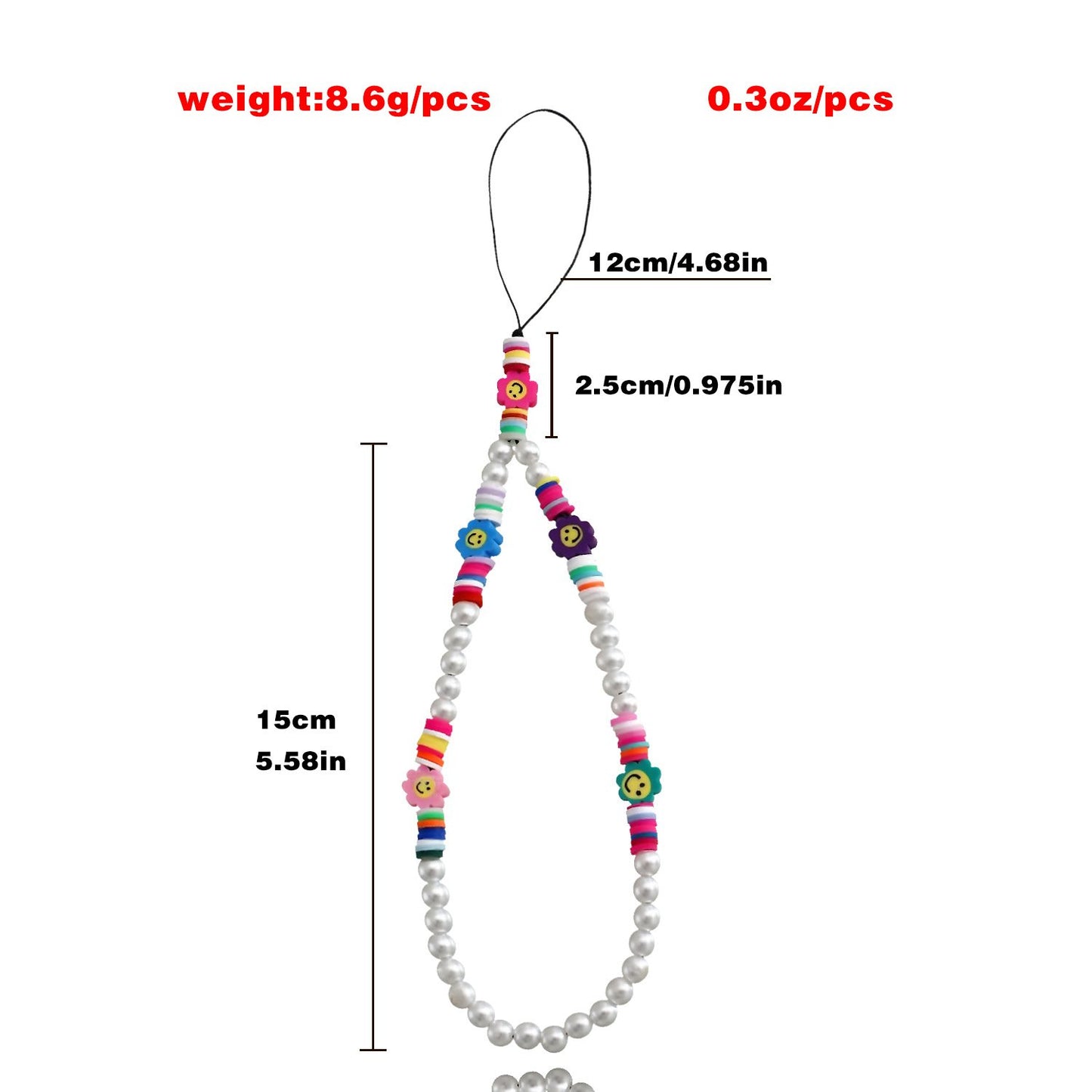 Jewelry ins imitation pearl color soft pottery mobile phone chain beaded pendant anti-lost lanyard accessories