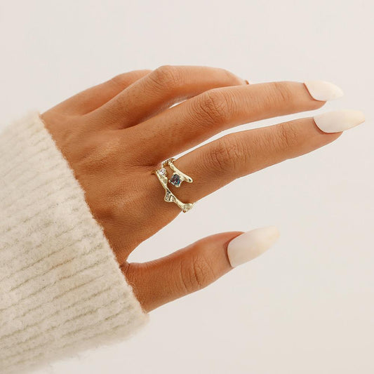 Ins simple light luxury design irregular ladies ring thorns zircon opening copper micro-inlaid zircon ring