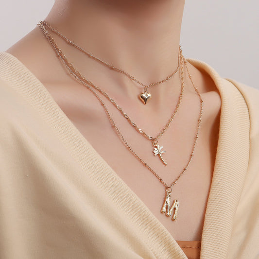 Jewelry trendy cool street shooting love letter M pendant necklace female multi-layer niche design sense sweater chain