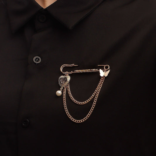 Jewelry ins long tassel black zircon love pendant brooch accessories women's clothing pendant