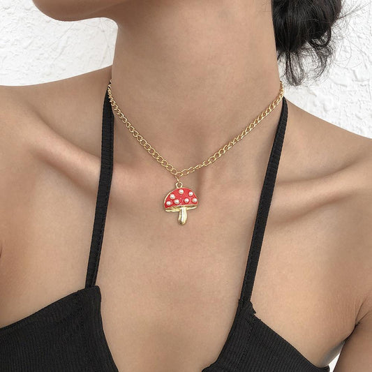 N8821 Simple single-layer necklace alloy drip oil mushroom creative collarbone chain temperament Internet celebrity fashion necklace