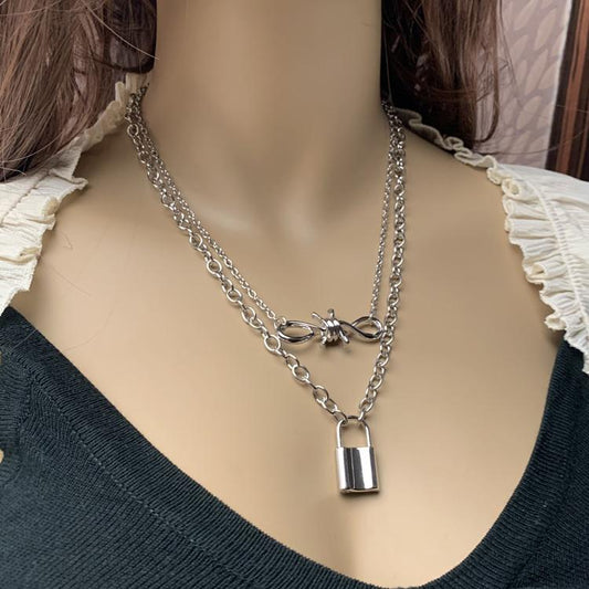 Jewelry Prickly Jewelry Fashion Simple Flame Necklace Lock Double Layer Necklace