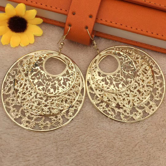 Palace hollow multi-level round wreath earrings Indian ladies earrings