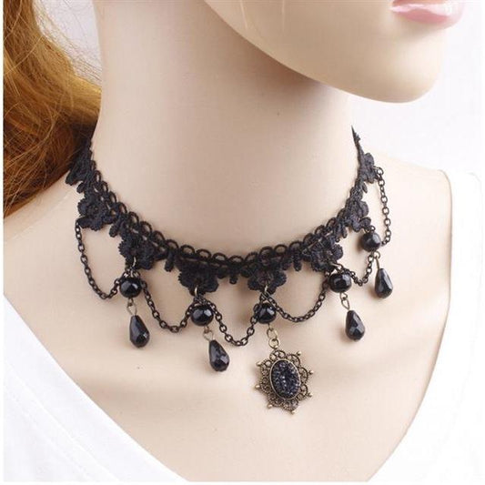 Exaggerated Lace Necklace Explosive Style Handmade Lace Necklace Tassel Pendant Clavicle Chain Female