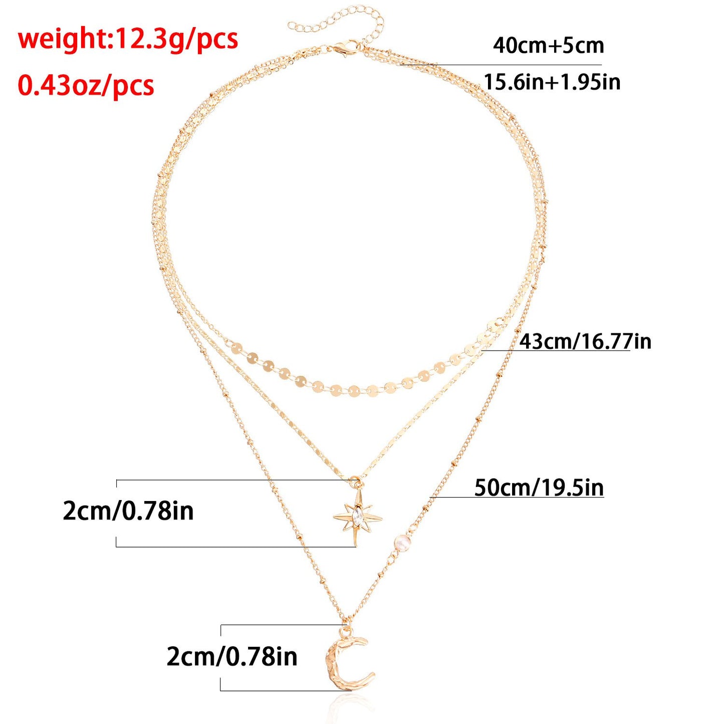 Accessories Simple and Versatile Star Moon Necklace Trendy Tassels Multi-layered Necklace Women