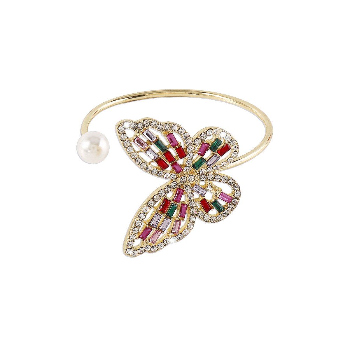 B144 Fashion Hollow Shining Diamond Bracelet Pearl Butterfly Opening Light Luxury Romantic Personality Bracelet Women