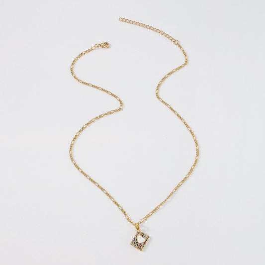 ZN93 Net Red Necklace Square Brand Color Zircon Micro-inlaid Love Necklace Retro Temperament Necklace