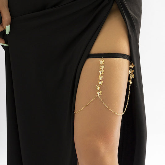 Jewelry Personality Metal Butterfly Tassel Thigh Chain Feminine Elastic Chain Body Chain Foot Jewelry