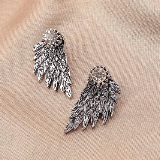 Retro Harajuku Stereo Wings Trendy Earrings Feather Diamond Fashion Alloy Beautiful Temperament Piercing Earrings C611