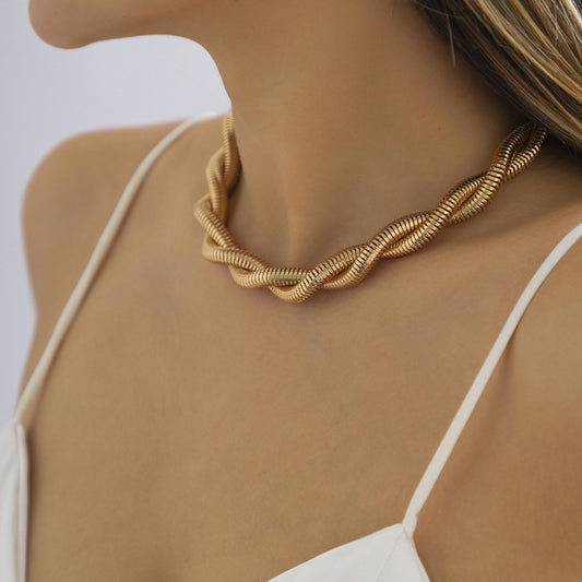Jewelry cold winding thick snake bone chain necklace personality double metal twist chain necklace