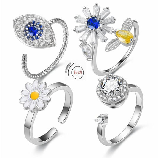 Explosive style rotating living mouth zircon ring anti-anxiety decompression ring female jewelry