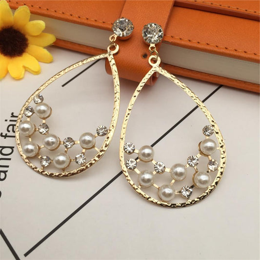 Geometric diamond-studded pearl stud earrings triangular earrings popular earrings stall