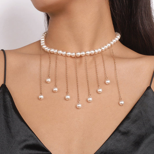 N167 Sexy Minority Clavicle Necklace Creative Pearl Chain Tassel Necklace Hong Kong Retro Necklace