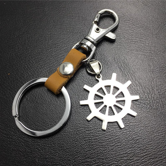 Rudder titanium steel car key pendant cowhide key chain car hanging logo