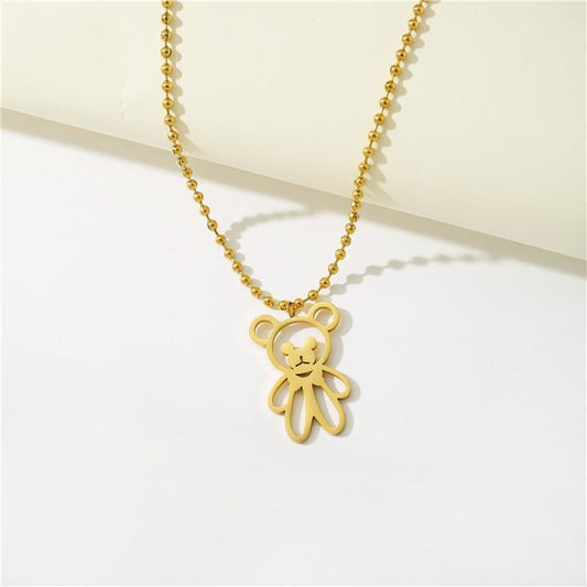 Fashion Accessories Simple Bear Sweater Chain Titanium Steel Mid-length Sweater Chain Vacuum Plated 18k Gold Necklace Women