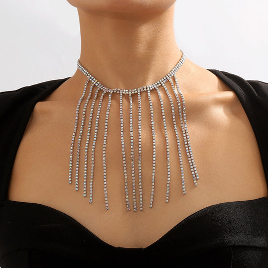 N1982 Women's Sexy Rhinestone Tassel Necklace Necklace Personality Light Luxury Night Necklace