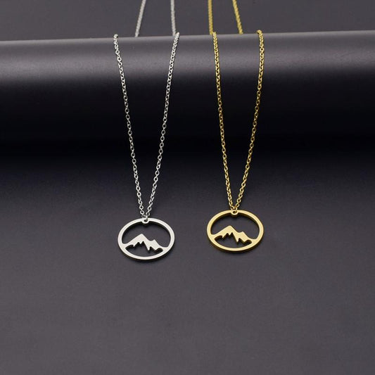 Hollow Mountain Necklace Round Mountain Charm Titanium Steel