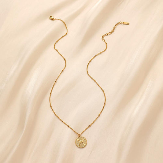 Fashion Simple Stainless Steel Gold Vintage Coin Pictogram Choker Necklace for Women