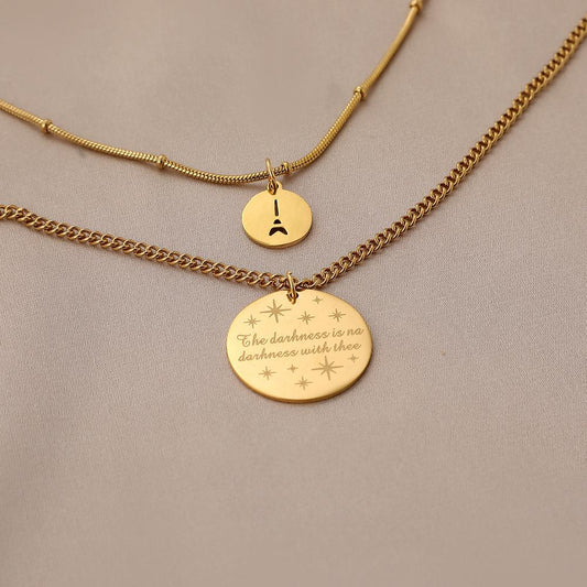 Elegant and trendy stainless steel round plate pendant titanium steel starry multi-layer necklace sexy clavicle chain