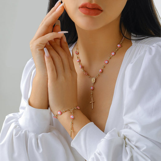 Jewelry Retro Ethnic Eye Chain Necklace Female Personality Portrait Embossed Cross Necklace