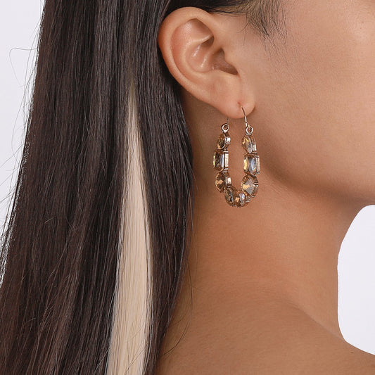 E1719 retro old geometric exaggerated earrings women colored diamond personality irregular rhinestone light luxury earrings