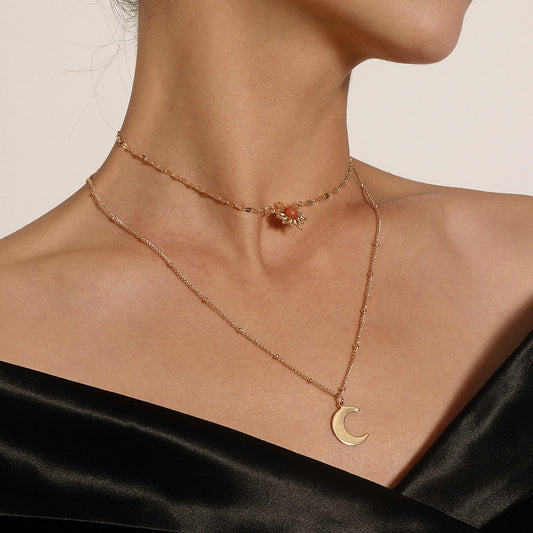 Jewelry Jewelry Sunflower Crescent Pendant Necklace Ladies Temperament Fashion Double Bead Necklace