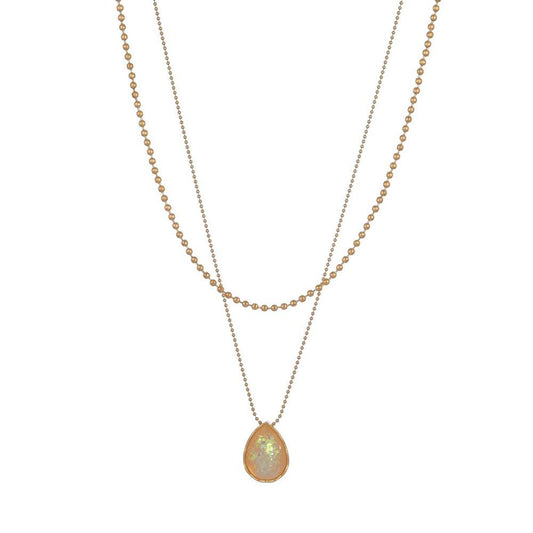 Retro Ins Water Drop Imitation Opal Pendant Necklace Fashion Double Layer Necklace Accessories