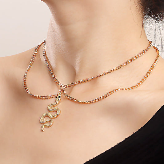 Jewelry Simple Retro Flat Snake Chain Tassel Necklace Female Ins Pastoral Snake Pendant Necklace