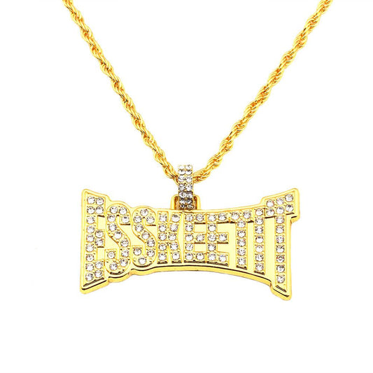 HIPHOP punk men's unisex pendant ESSKEETIT letter diamond hip-hop necklace jewelry
